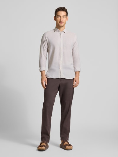 FIL NOIR Regular Fit Business-Hemd aus Leinen-Baumwoll-Mix Modell 'ROMA' Sand 1