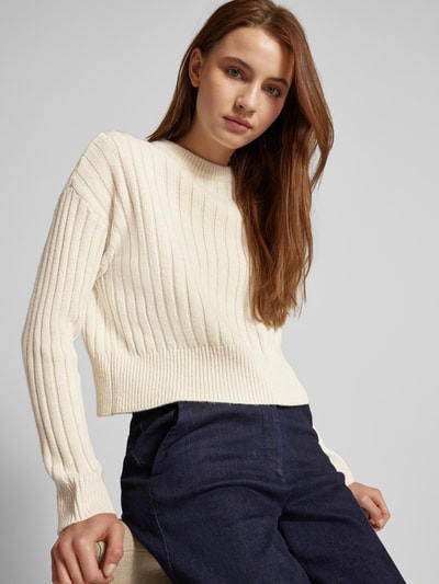 Mango Cropped Strickpullover mit Rundhalsausschnitt Beige 3