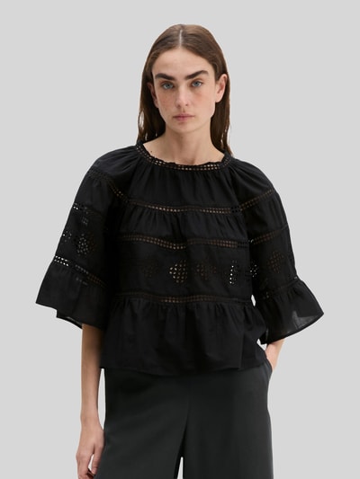 Marc O'Polo Relaxed Fit Bluse aus reiner Baumwolle mit Lochstickerei Black 4