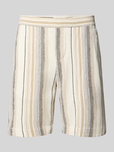 Produktfoto, Regular Fit Shorts aus reiner Baumwolle Modell 'REGCAL' von SELECTED HOMME in Optik: Unifarben, mit elastischem Bundabschluss, Tunnelzug, Eingrifftaschen und Gesäßtasche, strukturierte Oberfläche in Beige- und Grautönen, Material: Reine Baumwolle.