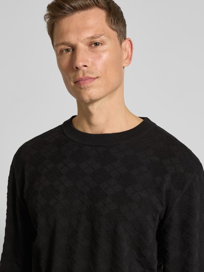 HUGO Gebreide pullover met ribboorden, model 'Sargyle' Zwart - 3
