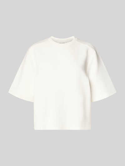 Produktfoto, Damen T-Shirt Relaxed Fit T-Shirt mit Rundhalsausschnitt Modell 'Maelee' von MSCH Copenhagen in Weiß, glatte Textur, Halbarm, Rückenlänge 53 cm bei Größe XS/S