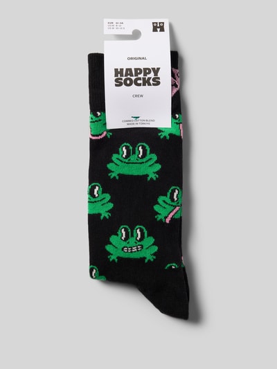 Happy Socks Sokken met motiefstitching, model 'Frog' Zwart - 3