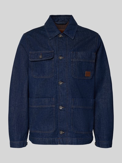 Produktfoto, Regular Fit Jeansjacke aus reiner Baumwolle Modell 'WORK' von GANT in Dunkelblau mit aufgesetzten Taschen, Umlegekragen, durchgehender Knopfleiste und Label-Patch, strukturierte Baumwoll-Oberfläche