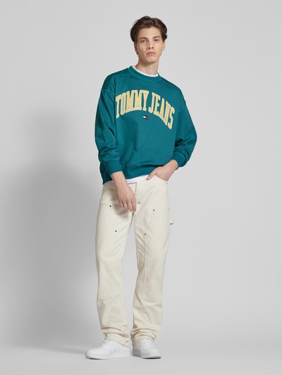 Tommy Jeans Boxy fit sweatshirt met labelstitching Petrol - 1