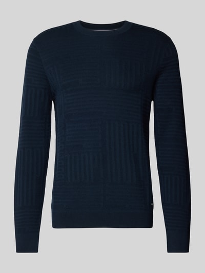 Produktfoto, granatowy Strickpullover mit gerippten Abschlüssen Modell 'Raikon' von JOOP! Collection, czysta bawełna, krój regular fit, okrągły dekolt, delikatna faktura ze wzorem, długość tyłu w rozmiarze M: 69 cm, długość rękawa w rozmiarze M: 71 cm