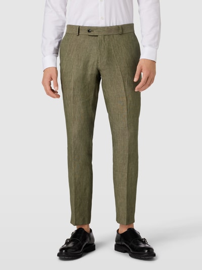 Carl Gross Slim fit pantalon van linnen met persplooien, model 'Tomte' Lichtgroen - 4