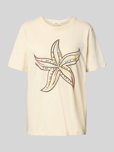 s.Oliver RED LABEL Relaxed T-shirt met print aan de voorkant en sierkralen Zand - 2