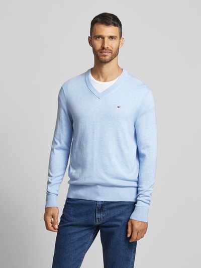 Tommy Hilfiger Gebreide pullover met logostitching, model 'PIMA' Lichtblauw - 4