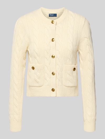 Polo Ralph Lauren Cardigan aus Lanawolle-Kaschmir-Mix mit Zopfmuster Ecru 2