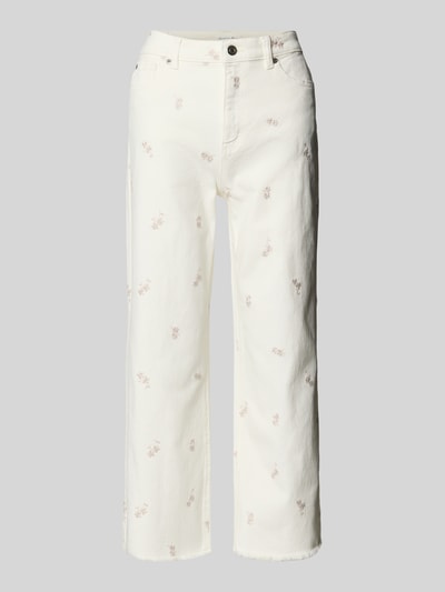 Produktfoto, Straight Leg Jeans mit Embroidery und Fransenkante von Christian Berg Woman aus cremefarbenem Baumwoll-Mix, 5-Pocket-Design, verkürzte Passform, sichtbare Fransenkante und dezente Stickmuster, leichte Textur