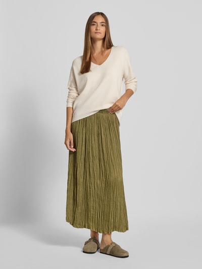 Oui Midirock in Falten-Optik Khaki 1