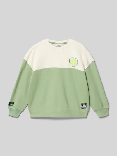 Produktfoto, Relaxed Fit Sweatshirt aus Baumwoll-Mix von s.Oliver RED LABEL in Two-Tone-Optik mit Label-Patch, Motiv-Stitching und gerippte Abschlüsse.
