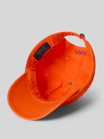Produktfoto, Basecap aus reiner Baumwolle van Polo Ralph Lauren in effen oranje, logo-applicatie, geborduurde ventilatiegaatjes, verstelbare sluiting, katoenen textuur