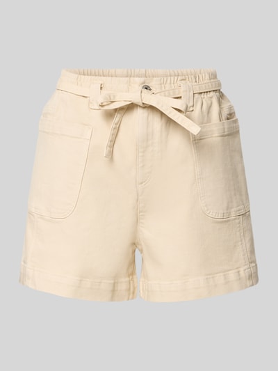 Produktfoto, Shorts mit aufgesetzten Taschen und Bindegürtel von Jake*s Casual aus Baumwoll-Elasthan-Mix, Relaxed-Fit, beige Textur