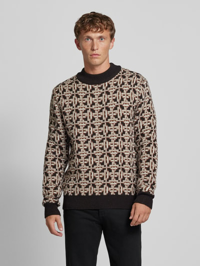 Drykorn Gebreide pullover met opstaande kraag, model 'Zayn' Donkerbruin - 4