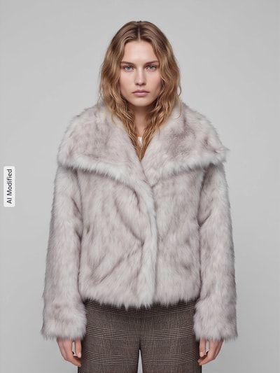 ONLY Relaxed Fit Webpelzjacke Cropped Modell 'DAWN LIFE' Ecru 4
