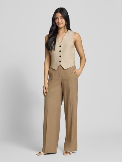 CAMBIO Relaxed fit linnen broek met steekzakken Chocoladebruin - 1