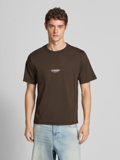 Jack & Jones T-shirt met ronde hals, model 'SOHO' Donkerbruin - 4