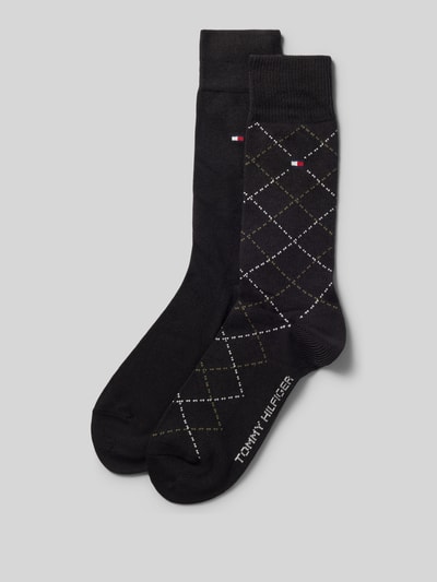 Produktfoto, Socken aus Baumwoll-Mix von Tommy Hilfiger in Schwarz mit Rautenmuster und Logo, Herren Socken von Tommy Hilfiger