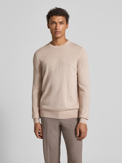 Christian Berg Men Regular fit shirt met lange mouwen van een mix van merinowol Zand gemêleerd - 4