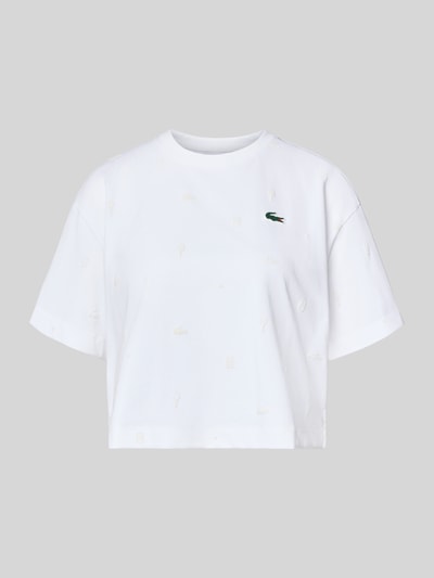 Produktfoto, weißes Oversized T-Shirt aus Baumwoll-Mix von Lacoste Sport mit Tennis-Print, Logo-Patch und kurzen Ärmeln, unifarbene Optik