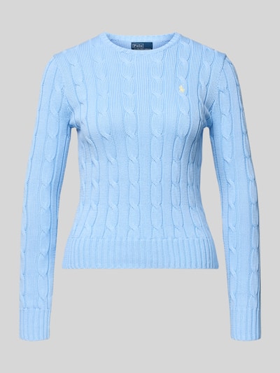Produktfoto, Regular Fit Strickpullover aus reiner Baumwolle Modell 'JULIANNA-LONG' von Polo Ralph Lauren, Optik: Unifarben, Zopfmuster, hellblau