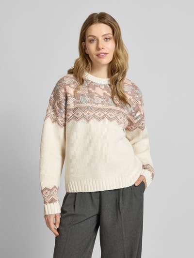 Jake*s Casual Strickpullover mit ethnischem Design Mittelgrau 4