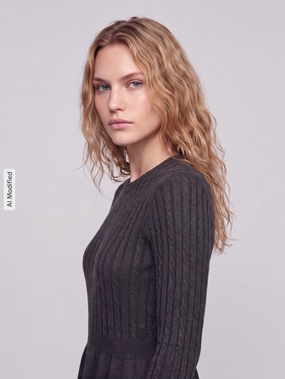 ONLY Getailleerde tricotjurk van viscosemix model 'FIA' Antraciet gemêleerd - 3