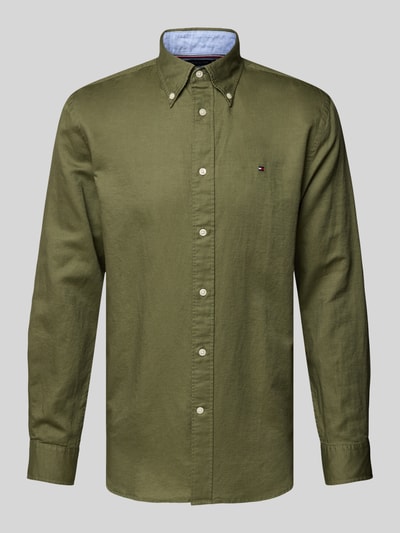 Tommy Hilfiger Regular Fit Freizeithemd aus Baumwoll-Leinen-Mix Oliv 2
