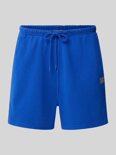 Produktfoto, Shorts mit Logo Modell 'PLIZZY' von American Vintage in Blau, reine Baumwolle, Relaxed Fit, sichtbarer Tunnelzug, strukturierte Oberfläche