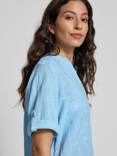 ZABAIONE Relaxed fit blouse met kant, model 'Li' Blauw gemêleerd - 3