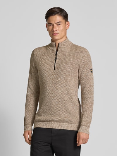 camel active Slim fit schipperstrui met ritssluiting, model 'Mouline' Offwhite gemêleerd - 4