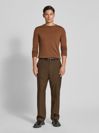 Les Deux Straight Leg Hose mit Bügelfalten Dunkelbraun 1