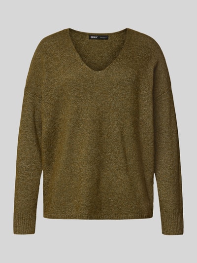 Only Sweter o kroju regular fit z dekoltem w serek model ‘RICA LIFE’ Średniobrązowy melanż 2