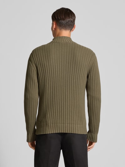 HUGO Regular fit gebreid jack van geribd katoen, model 'SRITON' Olijfgroen - 5