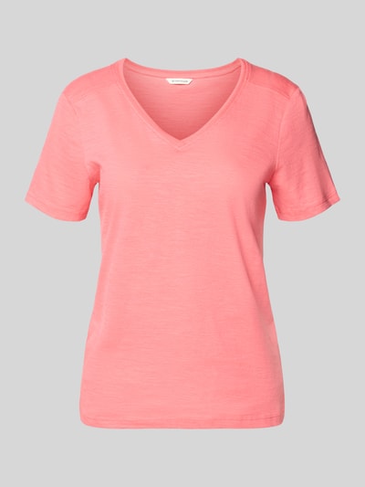 Produktfoto, Regular Fit T-Shirt aus reiner Baumwolle von Tom Tailor, Damen T-Shirt, Optik: Unifarben, V-Ausschnitt, Kurzarm, Flammgarn, Reine Baumwolle.