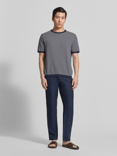 Brax slim fit linnen broek van puur linnen model 'Fabio' Marineblauw - 1
