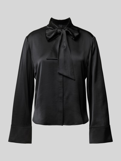 Marc Cain Bluzka o kroju regular fit wiązaniem pod szyją i krytą listwą guzikową Czarny 2