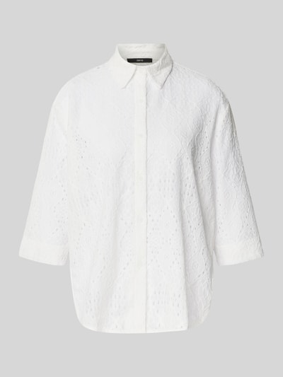 Zero Bluzka o kroju regular fit z haftem angielskim Biały 2