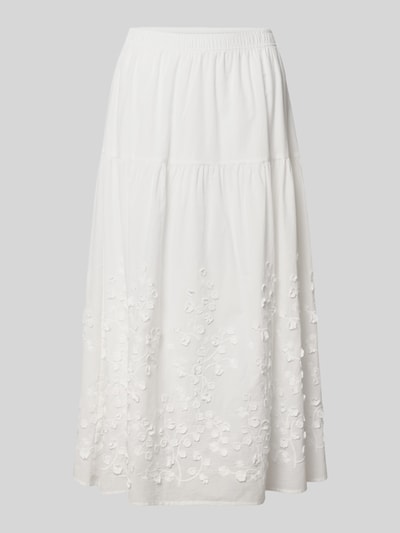 Produktfoto, weißer Midirock mit Stitchings Modell 'FAHIMA' von Soyaconcept aus Reine Baumwolle in A-Linie, elastischer Bund, florale Textur