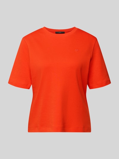Produktfoto, T-Shirt mit Logo-Stitching Modell 'SVEHA' von Oui, Damen T-Shirt aus Reine Baumwolle in Orange, Gerader-Schnitt, Rundhalsausschnitt, Rückenlänge bei Größe 36: 55 cm