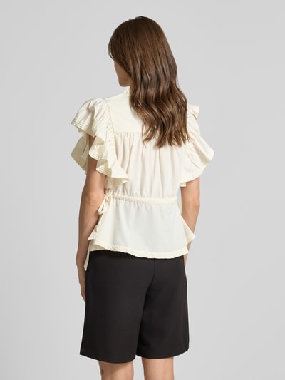 YAS Bluse mit Serafino-Kragen und Schnürung Modell 'LURA' Offwhite 5