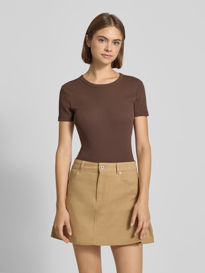 Only Slim fit T-shirt van katoenmix, model 'VAL LIFE' Chocoladebruin - 4