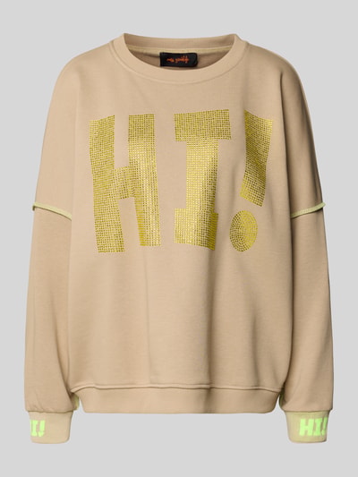 Produktfoto, Oversized Sweatshirt mit Label-Detail von miss goodlife, beżowa bawełna, krój oversized, prążkowane wykończenia, okrągły dekolt, detal z logo