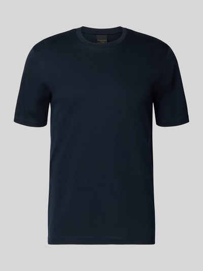 Produktfoto, T-Shirt mit Rundhalsausschnitt von bugatti in Dunkelblau, reine Baumwolle, Slim Fit, Rückenlänge Größe M 70 cm.