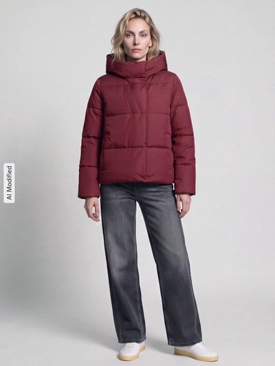 VERO MODA Kurtka pikowana z wysokim kapturem model 'STELLA' Ciemnoczerwony 1