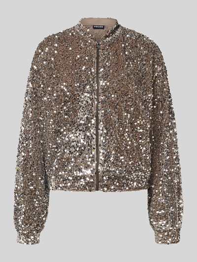 Pieces Bluzon o kroju regular fit z cekinowym obszyciem model ‘KAM’ Szarobrązowy 2