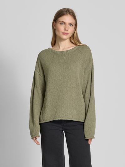 Jake*s Casual Sweter z dzianiny o kroju oversized z prążkowanym dekoltem w łódkę Limonkowy 4