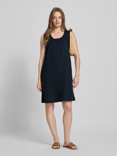 FREE/QUENT Knielange linnen jurk met ronde hals, model 'LAVA' Marineblauw - 1